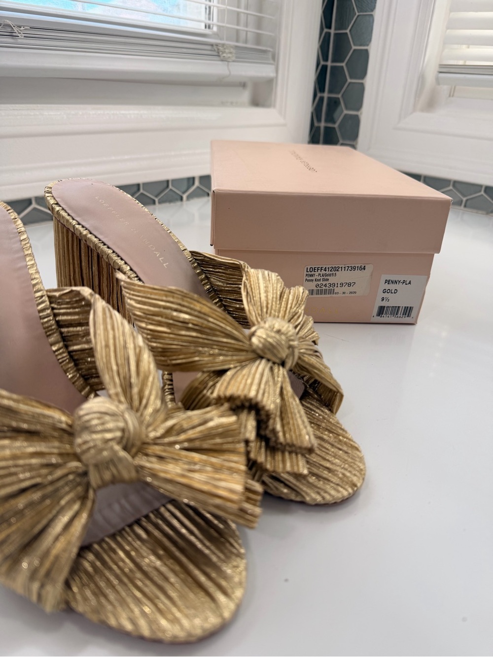 Loeffler Randall Metallic Gold Knotted Bow Block Heel Mules - Picture 10 of 10